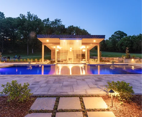 Rectangular pool with waterfall